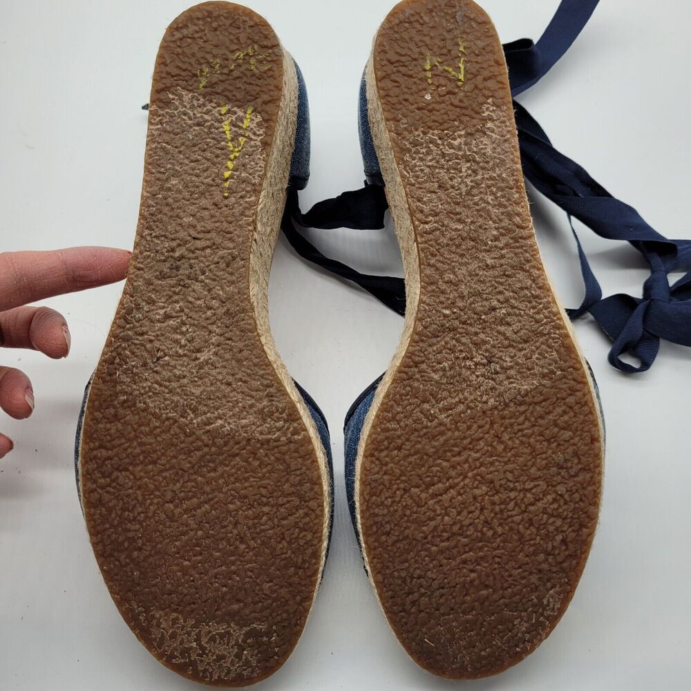UGG Amell Womens Size 9 Blue Canvas Jute wrapped Ribbon Ankle tie Sandals Shoes - Picture 8 of 8